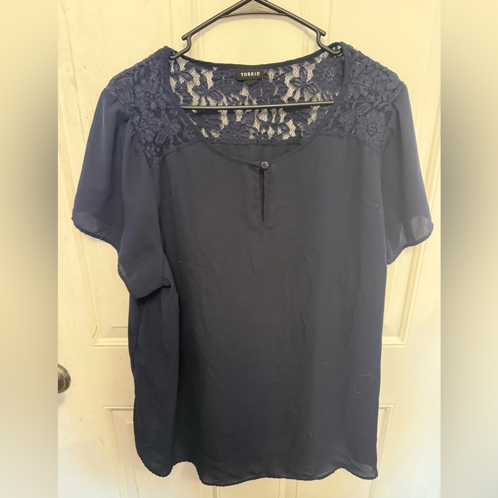 Plus Size Torrid Navy Lace Accent Women's Top